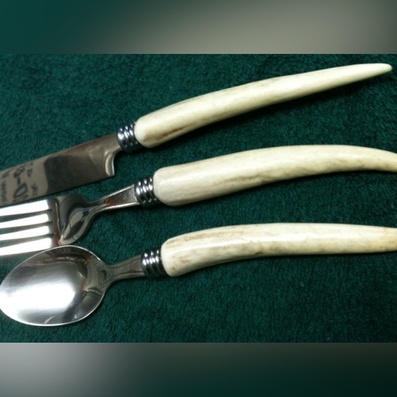 Set of 4 Handmade Stainless Steel Real Antler Horn Handles fork knife spoon - Picture 3 of 5